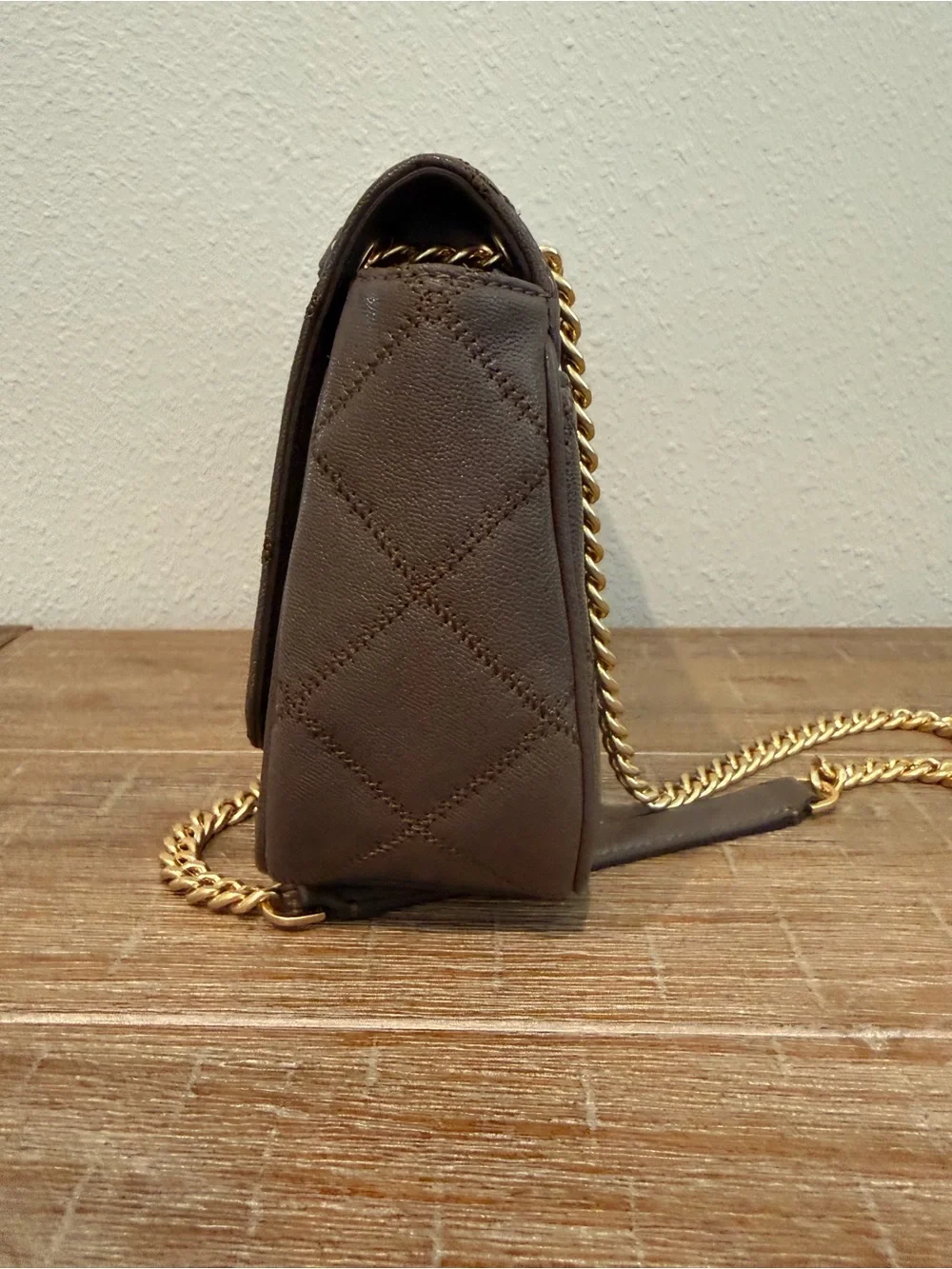 Tory Burch “Willa” Quilted Chain Shoulder Bag in Volcanic Stone
